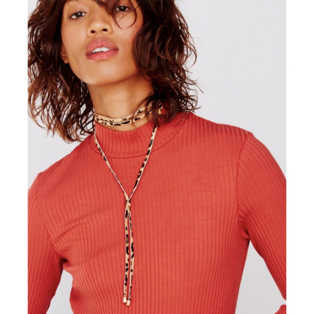 Free People Studded Choker Bolo Cheetah Necklace